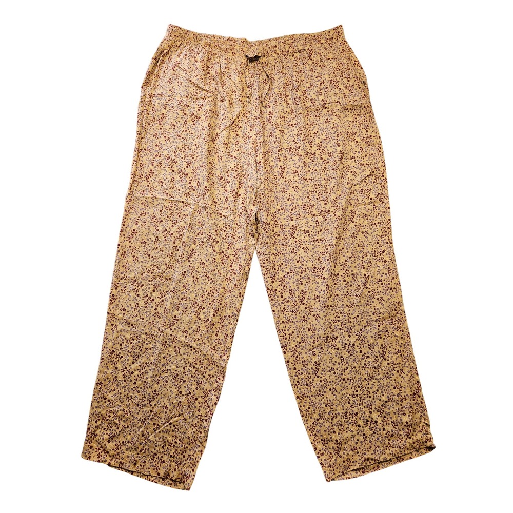 Sage‎ Harbor Woman Tan Floral Rayon Wide Leg Pull On Pants Plus Size 1X
